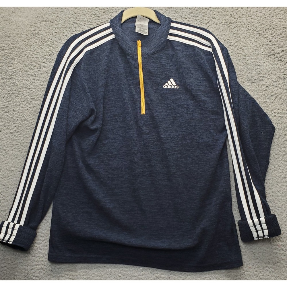 Adidas Activewear Shirt Youth Large Blue Space Dye Embroidered Logo Quarter Zip